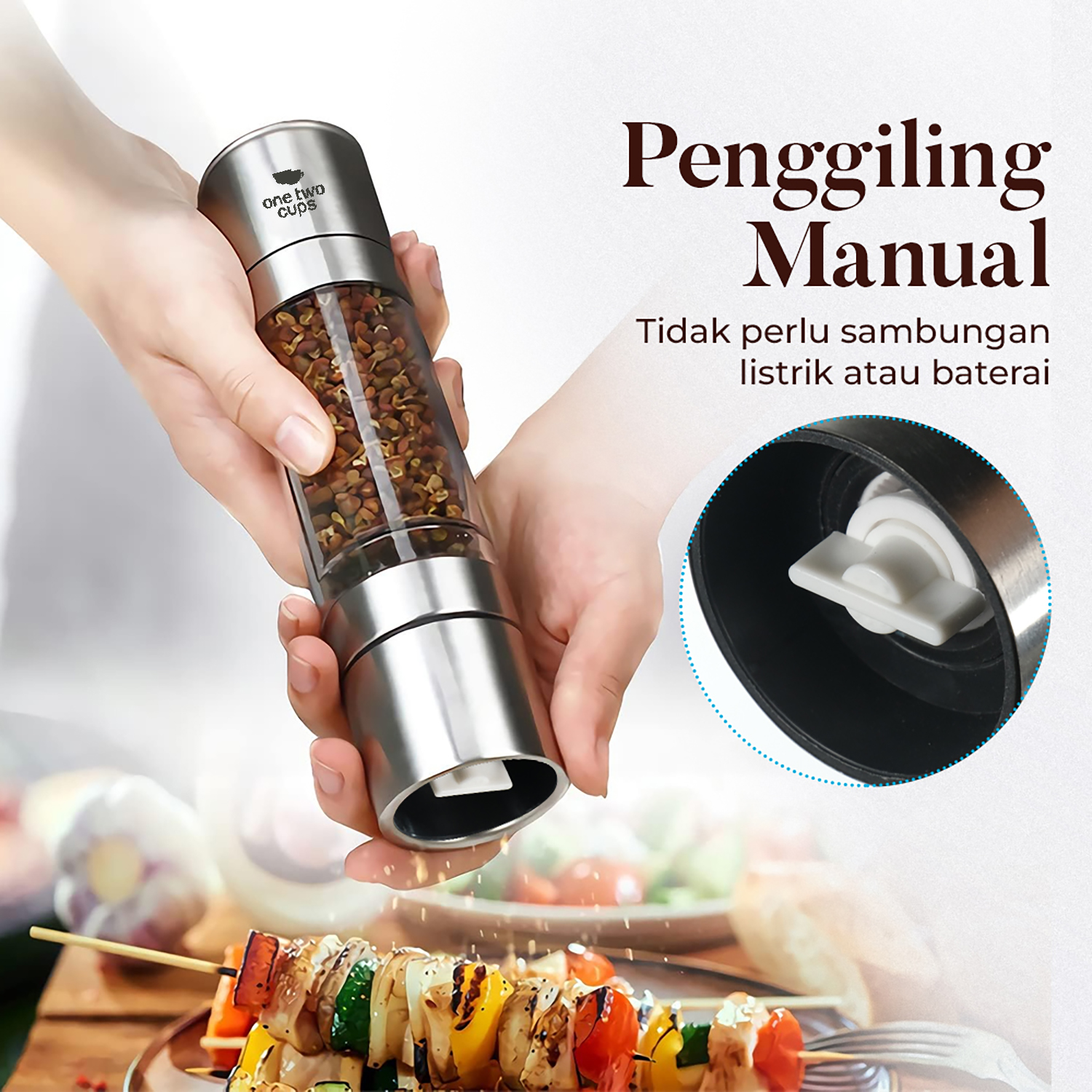 One Two Cups Penggiling Biji Lada 2in1 Spices Pepper Grinder 200ml - OT-22 Gambar produk One Two Cups Penggiling Biji Lada 2in1 Spices Pepper Grinder 200ml - OT-22