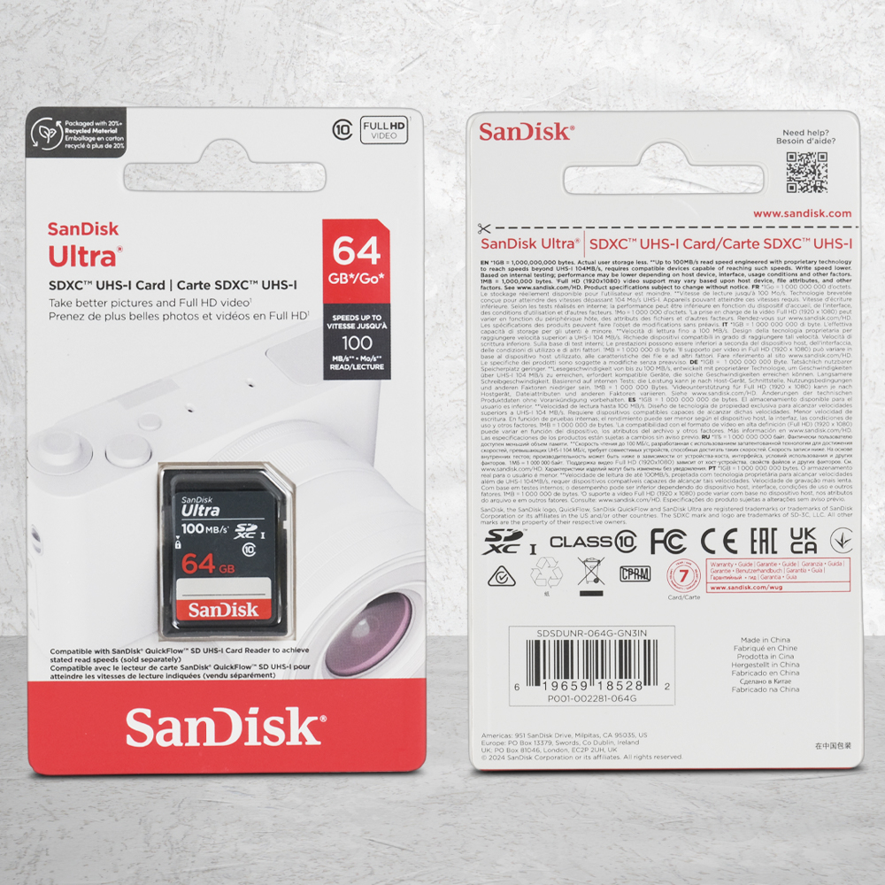 Gambar produk SanDisk Ultra SDHC/XC UHS-I Card Class 10 100MB/s 64GB - SDSDUNR-GN3IN