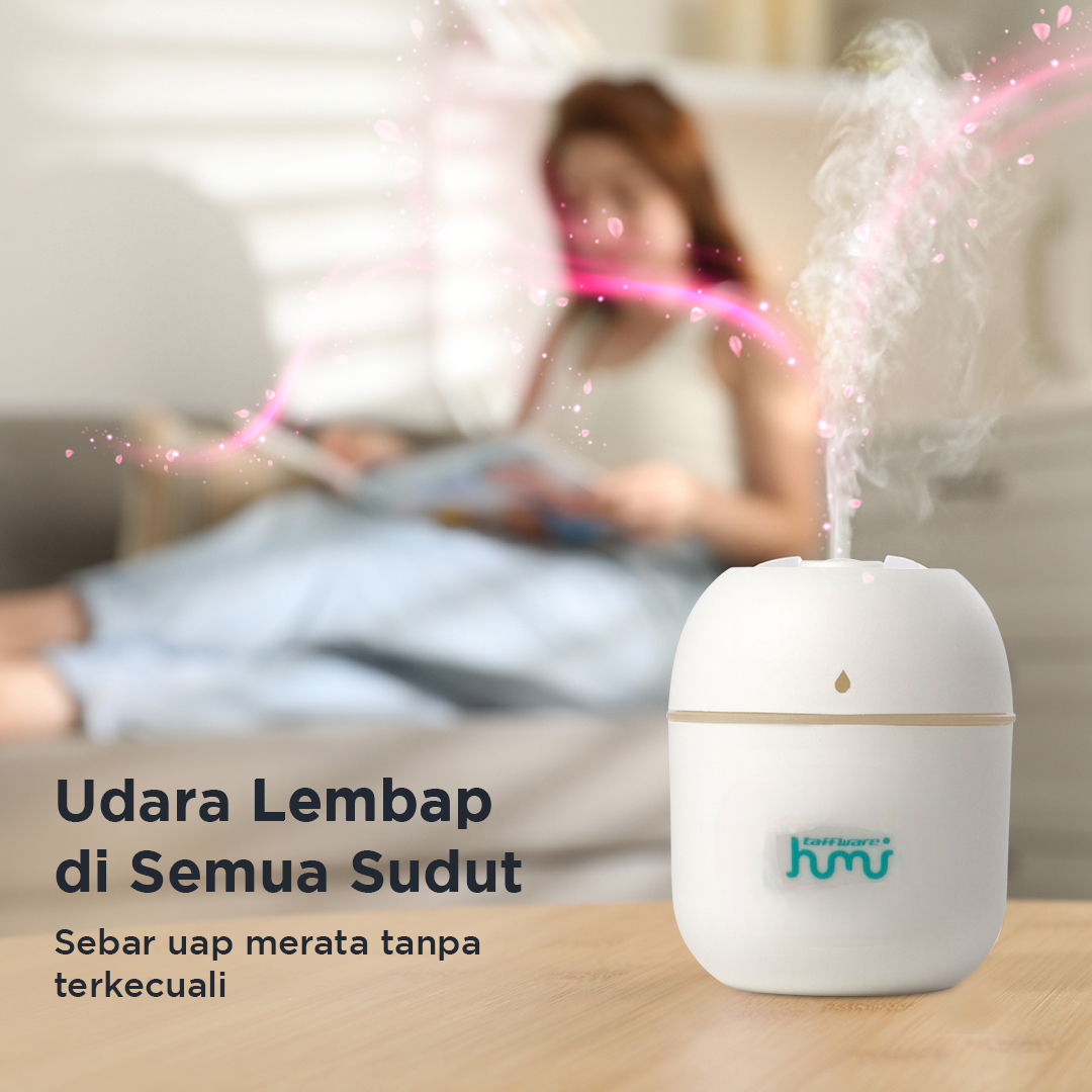 Taffware HUMI Air Humidifier Mini Ultrasonic Aroma Diffuser LED 220ml - GB476 Gambar produk Taffware HUMI Air Humidifier Mini Ultrasonic Aroma Diffuser LED 220ml - GB476