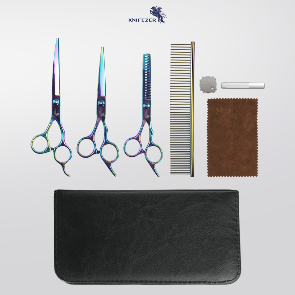 KNIFEZER Set Gunting Grooming Bulu Hewan Peliharaan 4in1 - 62HRC Gambar produk KNIFEZER Set Gunting Grooming Bulu Hewan Peliharaan 4in1 - 62HRC