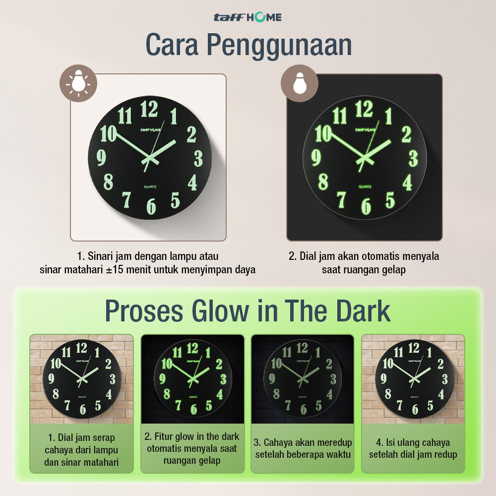 TaffHOME Jam Dinding Bulat Quartz Luminous Glow in The Dark 30cm - Win30 Gambar produk TaffHOME Jam Dinding Bulat Quartz Luminous Glow in The Dark 30cm - Win30