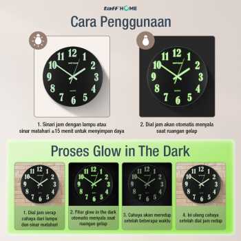 Gambar produk TaffHOME Jam Dinding Bulat Quartz Luminous Glow in The Dark 30cm - Win30