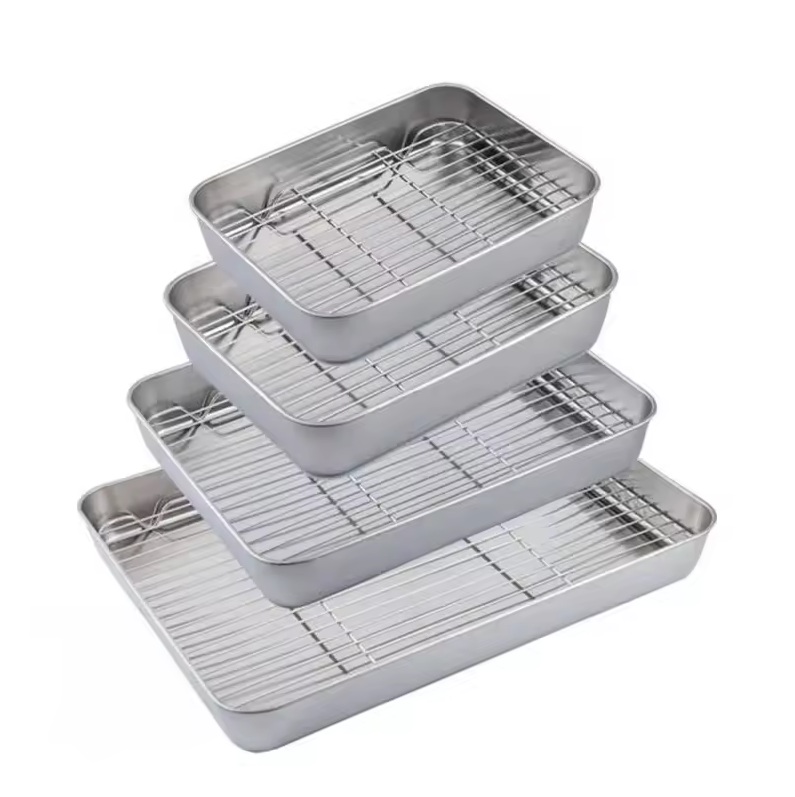 Eggy Loyang Nampan Tray Grill Pan Oven Stainless 430 with Mesh Frame 31x24x5cm - EG35 Gambar produk Eggy Loyang Nampan Tray Grill Pan Oven Stainless 430 with Mesh Frame 31x24x5cm - EG35