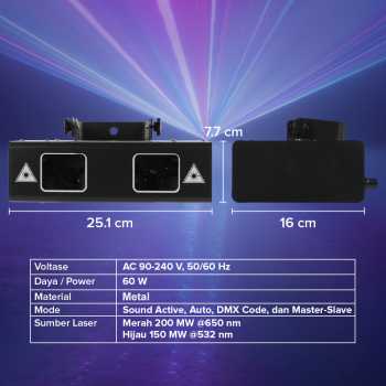 Gambar produk E&Q Lampu Sorot Panggung Laser Stage Light Double Head RGB DMX 60W - EQ-60W