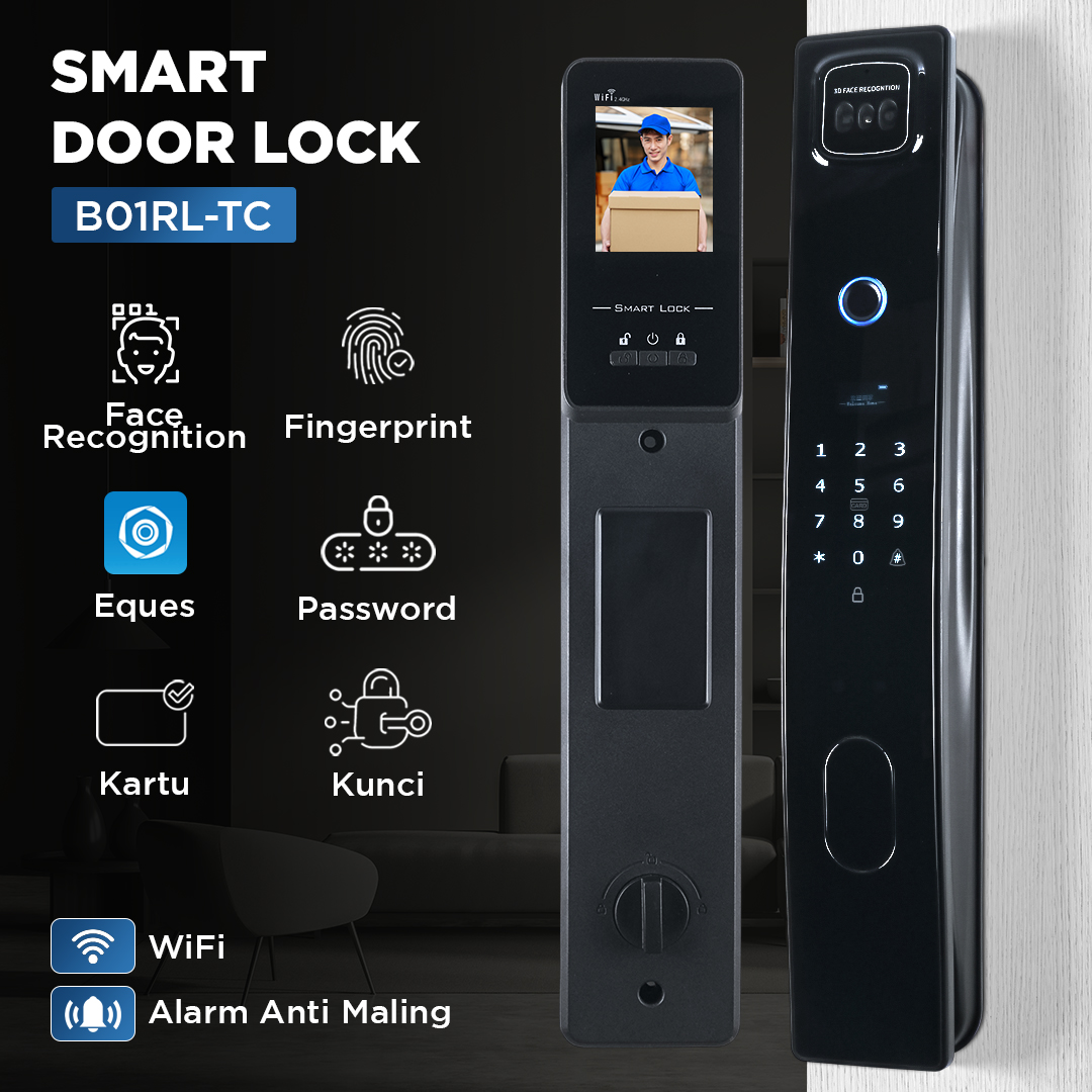 JYS Smart Door Lock Fingerprint Face Recognition Password Eques App - B01RL-TC Gambar produk JYS Smart Door Lock Fingerprint Face Recognition Password Eques App - B01RL-TC