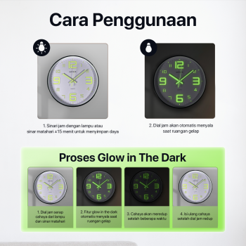 Gambar produk TaffHOME Jam Dinding Quartz Luminous Glow in The Dark Large Font 30cm - INU6
