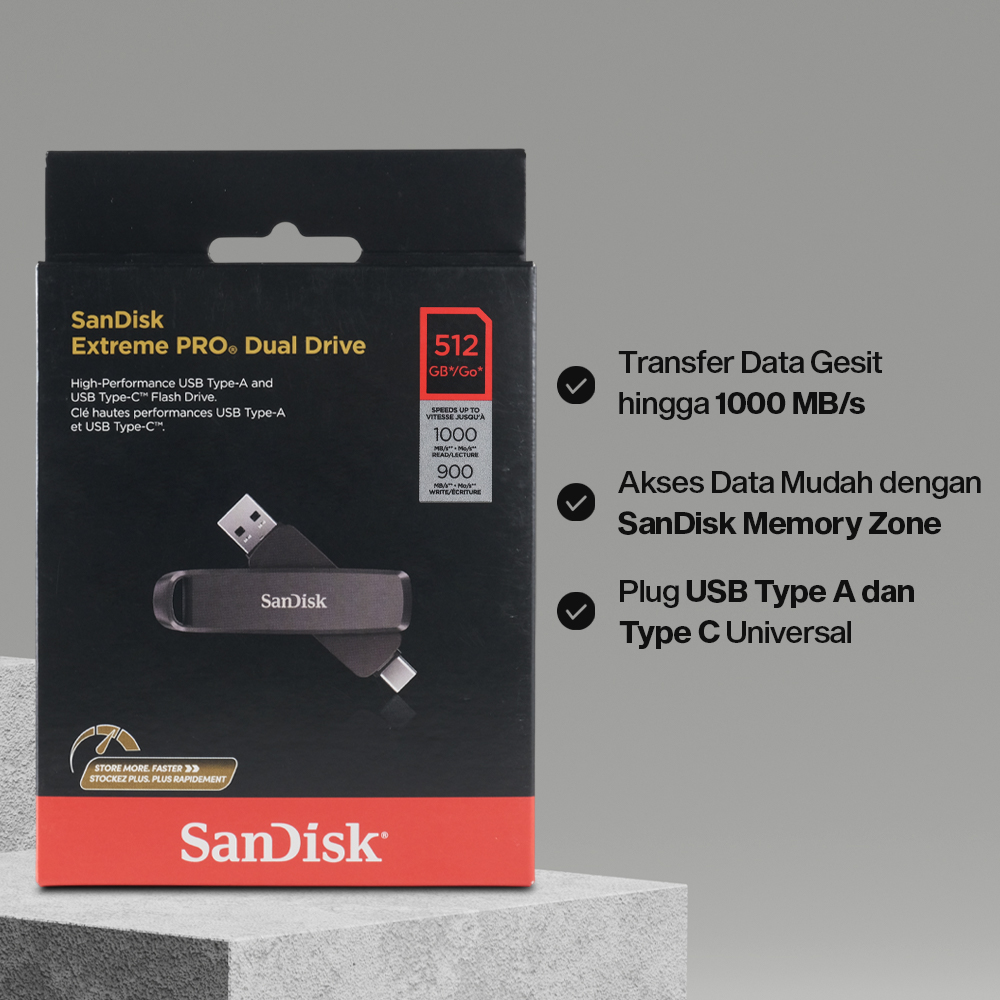 Gambar produk SanDisk Extreme PRO USB Dual Drive Up to 1000MB/s USB Type-C USB3.2 512GB - SDDDE1