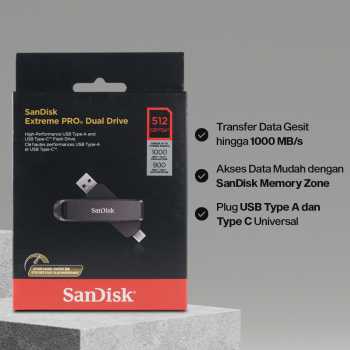 Gambar produk SanDisk Extreme PRO USB Dual Drive Up to 1000MB/s USB Type-C USB3.2 512GB - SDDDE1