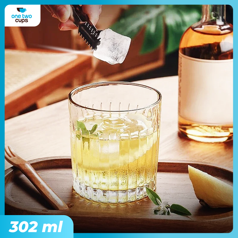 Gambar produk One Two Cups Gelas Kaca Aesthetic Kopi Teh Simple Striped Glass 302ml - J15