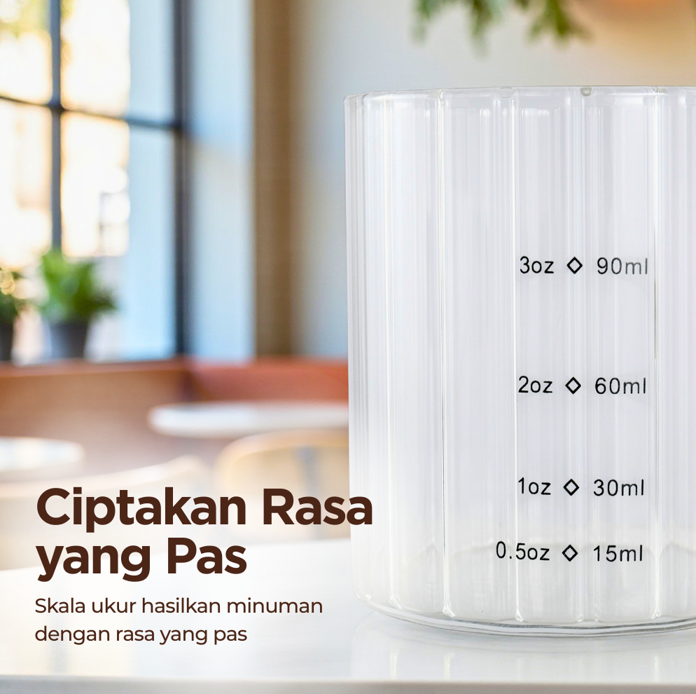 KEMORELA Gelas Takar Kopi Measuring Wooden Round Beads Glass 90ml - KS13 Gambar produk KEMORELA Gelas Takar Kopi Measuring Wooden Round Beads Glass 90ml - KS13