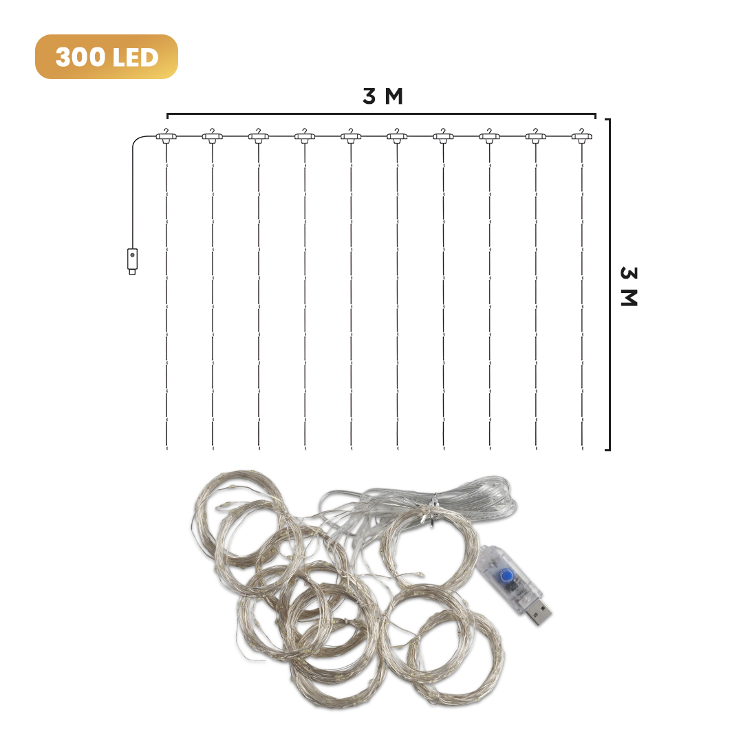 Gambar produk ANBLUB Lampu Hias Gorden String Lights USB 300 LED 3x3M with Remote - ANB300