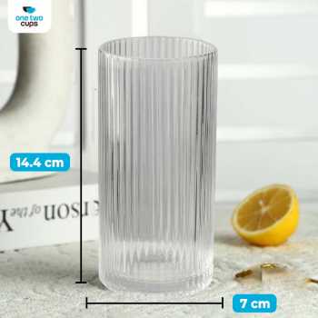 Gambar produk One Two Cups Gelas Kaca Aesthetic Kopi Teh Simple Stripe Glass 370ml - IN-34