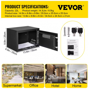 Gambar produk Vevor Kotak Brankas Dokumen Safe Deposit Box Fingerprint 35x25x25cm - SB05