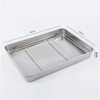 Eggy Loyang Nampan Tray Grill Pan Oven Stainless 430 with Mesh Frame 40x30x5cm - EG35 Gambar produk Eggy Loyang Nampan Tray Grill Pan Oven Stainless 430 with Mesh Frame 40x30x5cm - EG35
