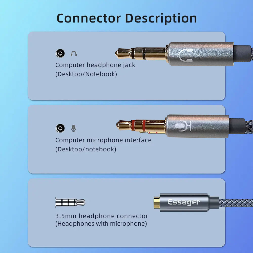 Gambar produk ESSAGER Splitter Audio Jack 3.5mm Female to Dual Male Headphone - EYPS35-TLB0G
