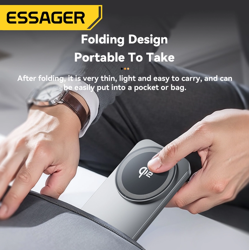 Gambar produk ESSAGER Wireless Charger Qi2 2in1 Magnetic Stand Desktop iPhone 15W - OJD-135