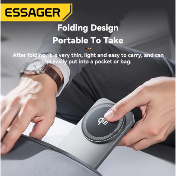 Gambar produk ESSAGER Wireless Charger Qi2 2in1 Magnetic Stand Desktop iPhone 15W - OJD-135