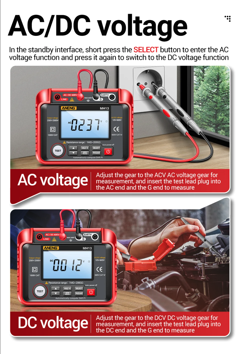 Gambar produk ANENG Digital Megohmmeter Multifungsi Voltage Tester 2500V - MH13
