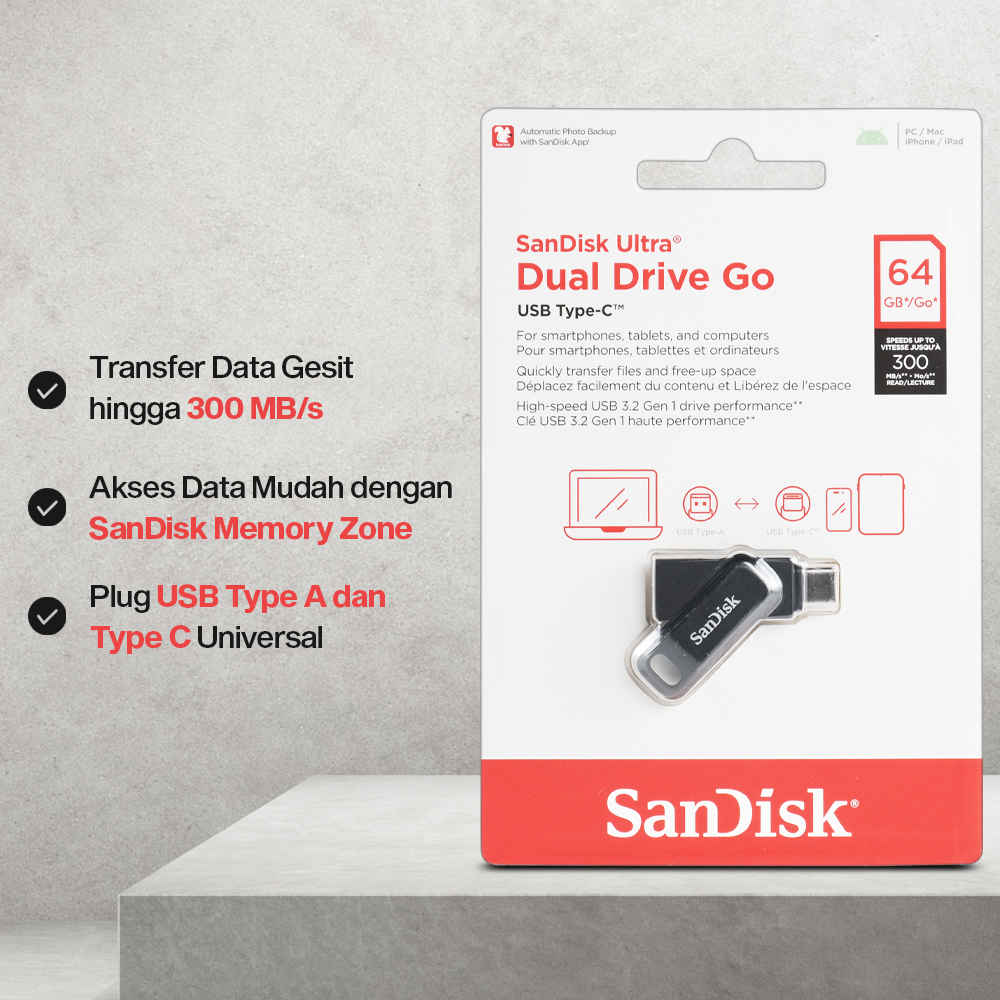 Gambar produk SanDisk Ultra Dual Drive Go USB Type C 64GB - SDDDC3