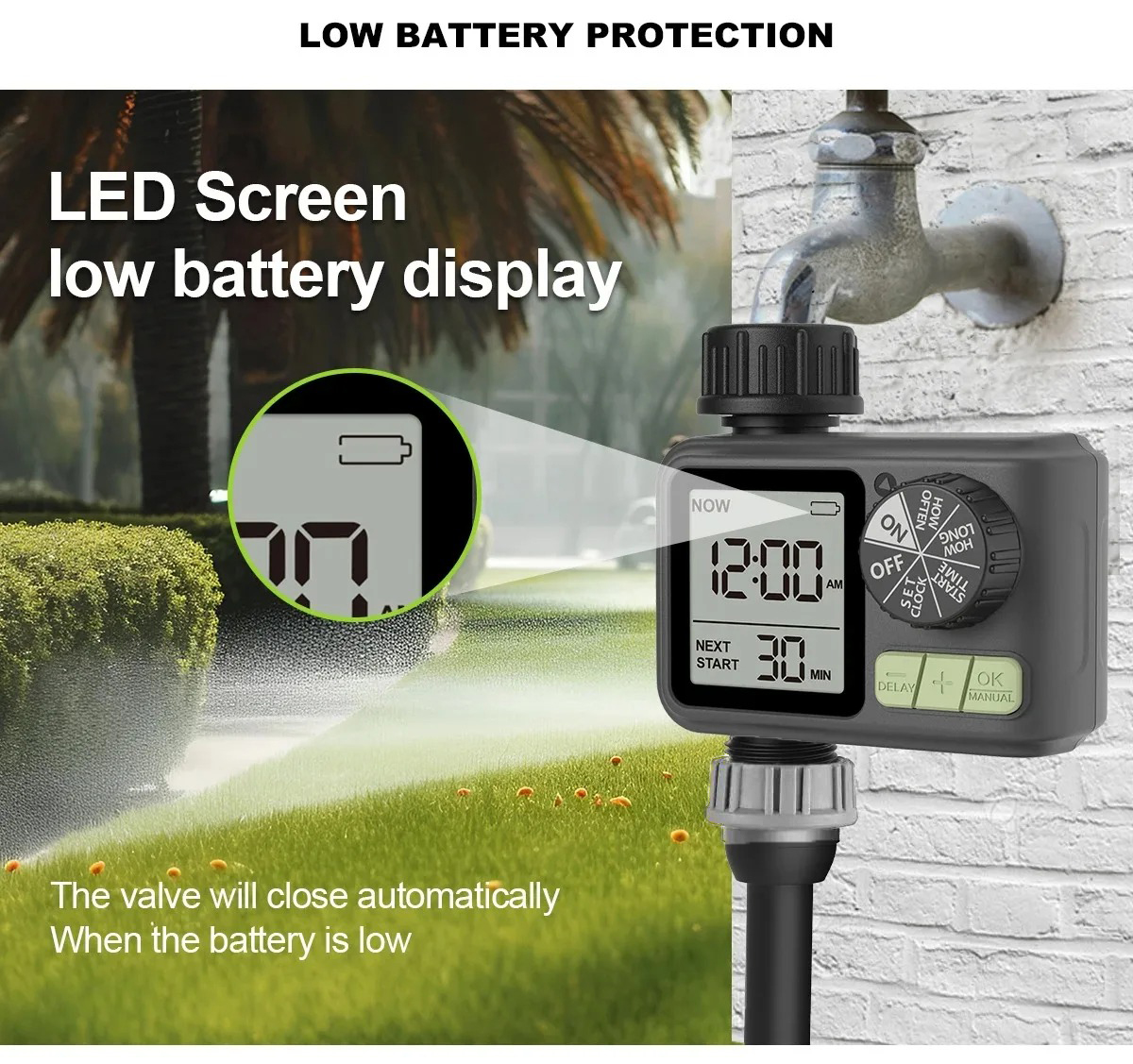 HICUT Timer Penyiram Tanaman Digital Watering Sprinkler IPX5 - HCT-M05 Gambar produk HICUT Timer Penyiram Tanaman Digital Watering Sprinkler IPX5 - HCT-M05