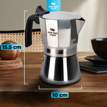 Gambar produk One Two Cups Moka Pot Italian Espresso Coffee Maker Stainless Steel 300ml - W-767