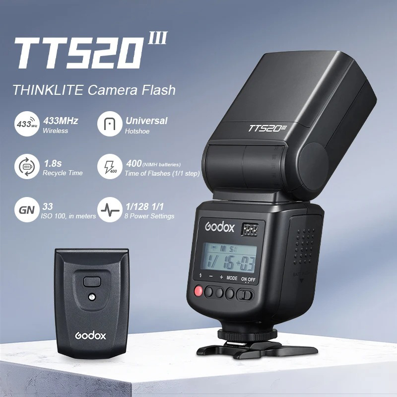 Gambar produk Godox Flash Camera Wireless 433MHz Adjustable Head 5600K - TT520III THINKLITE
