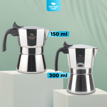 Gambar produk One Two Cups Moka Pot Italian Espresso Coffee Maker Stainless Steel 300ml - W-767