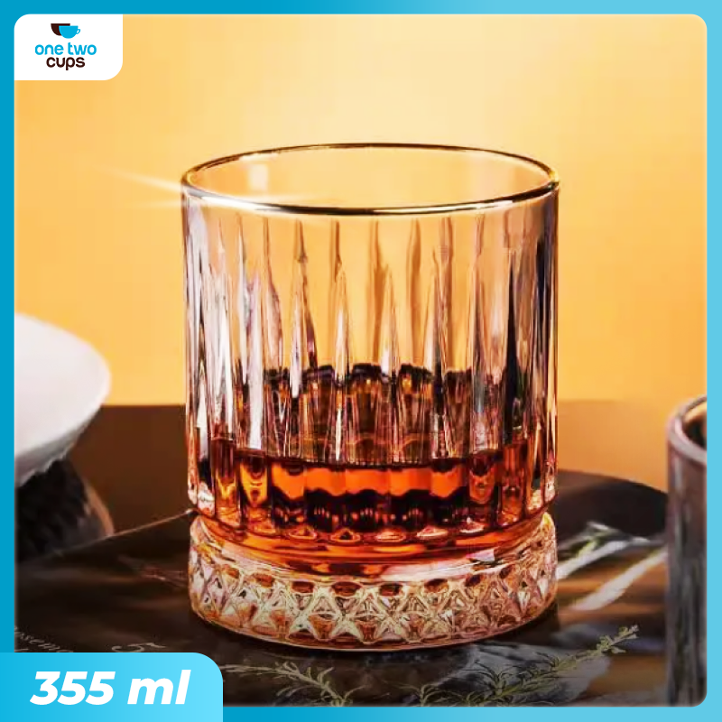 Gambar produk One Two Cups Gelas Whisky Cocktail Crystal Diamond Bottom Rock Glass 355ml - YH149