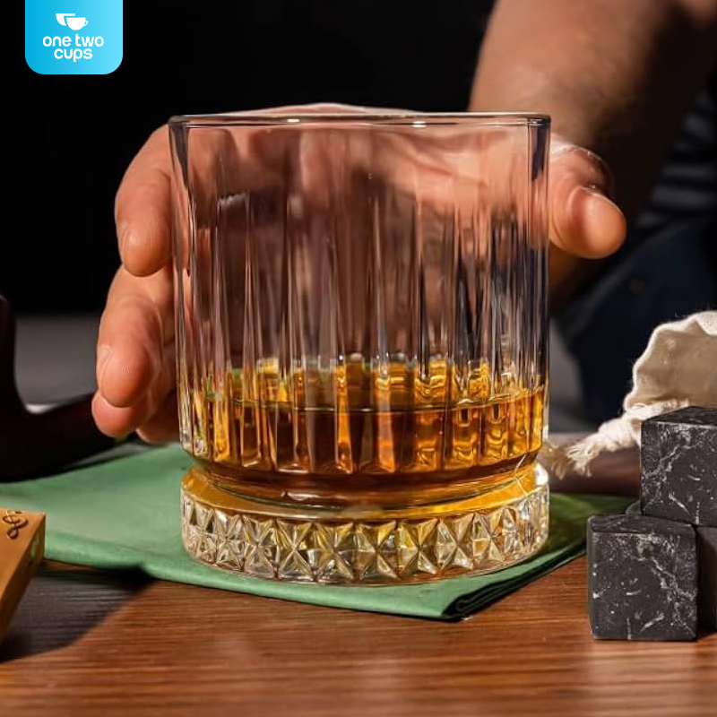 Gambar produk One Two Cups Gelas Whisky Cocktail Crystal Diamond Bottom Rock Glass 355ml - YH149