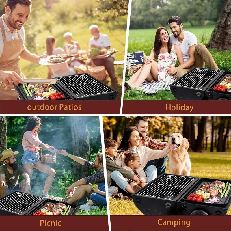 Xbess Alat Panggang Arang Portable BBQ Outdoor Grill Stove with Pan - K-707 Gambar produk Xbess Alat Panggang Arang Portable BBQ Outdoor Grill Stove with Pan - K-707