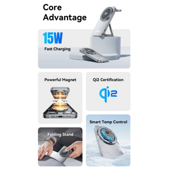 Gambar produk ESSAGER Wireless Charger Qi2 2in1 Magnetic Stand Desktop iPhone 15W - OJD-135