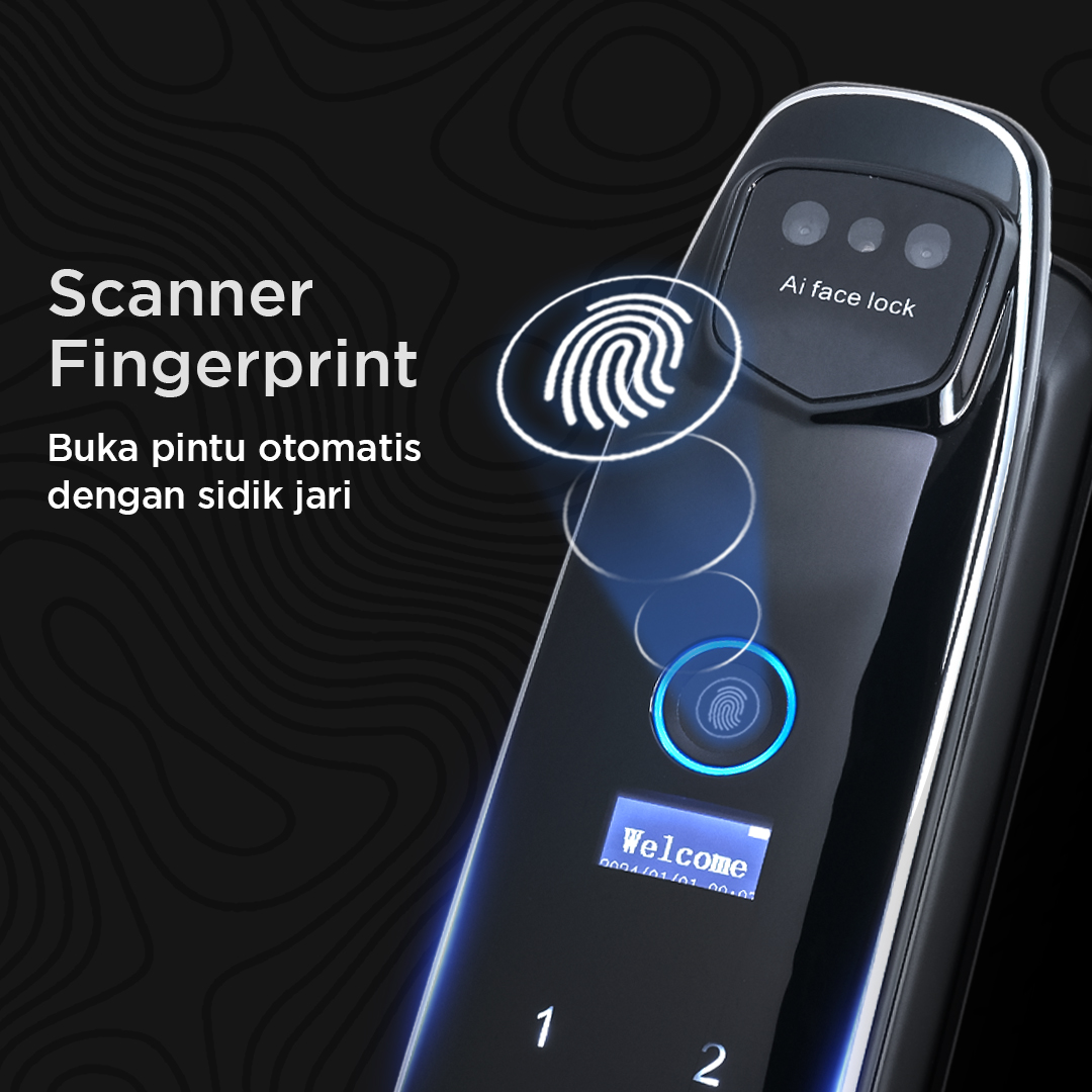 SMARTSTONE Smart Door Lock Fingerprint Face Recognition Tuya App - CS7 Gambar produk SMARTSTONE Smart Door Lock Fingerprint Face Recognition Tuya App - CS7