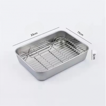 Eggy Loyang Nampan Tray Grill Pan Oven Stainless 430 with Mesh Frame 23x17x5cm - EG35 Gambar produk Eggy Loyang Nampan Tray Grill Pan Oven Stainless 430 with Mesh Frame 23x17x5cm - EG35