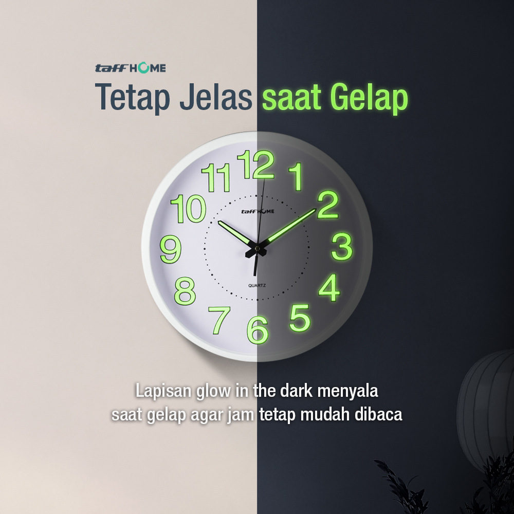 Gambar produk TaffHOME Jam Dinding Bulat Quartz Luminous Glow in The Dark 30cm MDB4