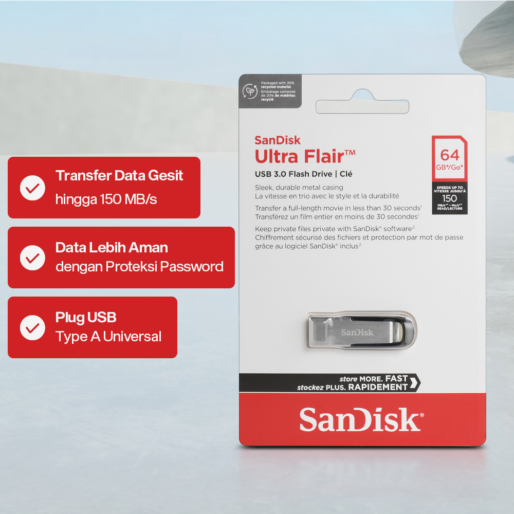 Gambar produk SanDisk Ultra Flair Flashdisk USB 3.0 64GB - SDCZ73