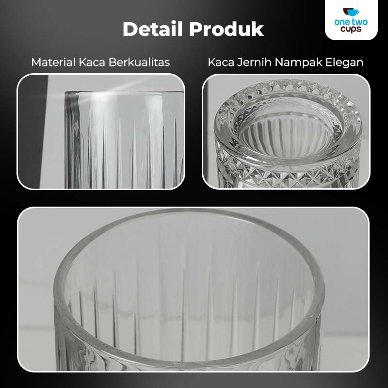Gambar produk One Two Cups Gelas Kaca Aesthetic Kopi Teh Striped Crystal Glass 445ml - EL-45