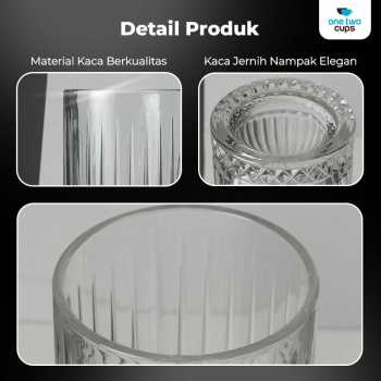 Gambar produk One Two Cups Gelas Kaca Aesthetic Kopi Teh Striped Crystal Glass 445ml - EL-45
