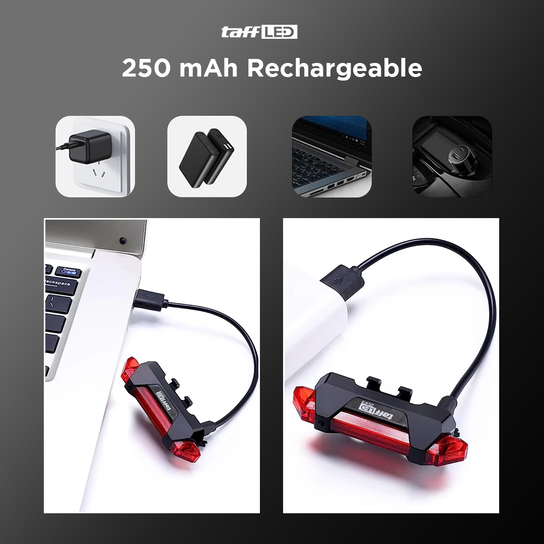 TaffLED Lampu Belakang Sepeda LED USB Rechargeable 250mAh 15 Lumens - DC-918 Gambar produk TaffLED Lampu Belakang Sepeda LED USB Rechargeable 250mAh 15 Lumens - DC-918