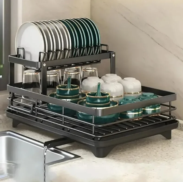 Gambar produk NYTRYD Rak Piring Dapur 2 Susun Draining Rack Plate Bowls Carbon Steel - NY-3