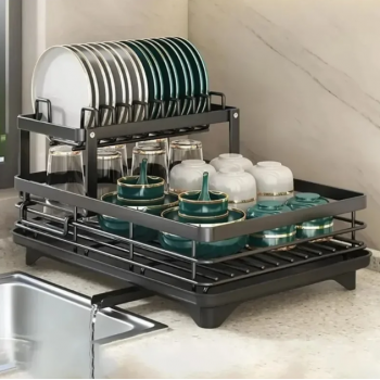 Gambar produk NYTRYD Rak Piring Dapur 2 Susun Draining Rack Plate Bowls Carbon Steel - NY-3
