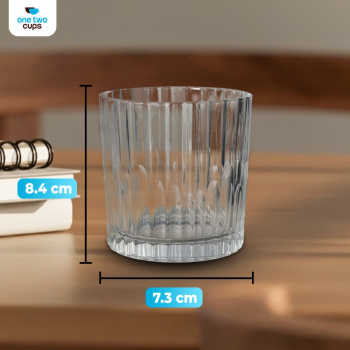 Gambar produk One Two Cups Gelas Kaca Aesthetic Kopi Teh Simple Striped Glass 302ml - J15