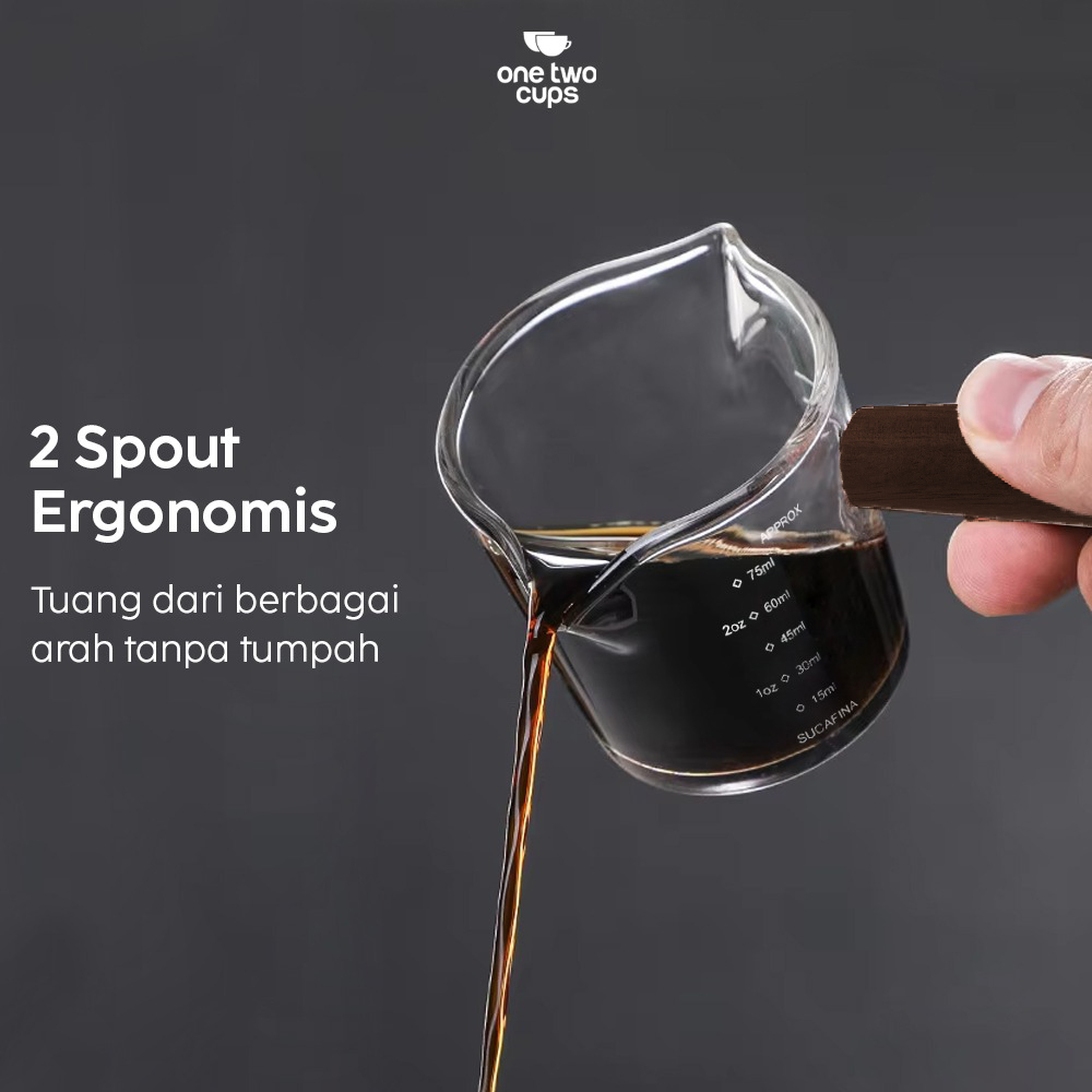 One Two Cups Gelas Milk Jug Pitcher Espresso Double Mouth 75ml - S08 Gambar produk One Two Cups Gelas Milk Jug Pitcher Espresso Double Mouth 75ml - S08