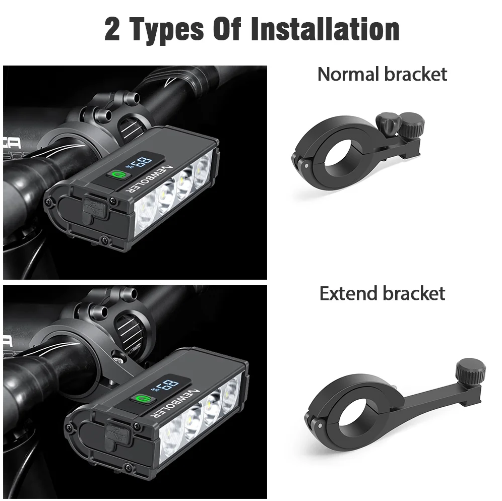 NEWBOLER Lampu Depan Sepeda USB Rechargeable 3000 Lumens 4 LED 2000mAh - LIG013 Gambar produk NEWBOLER Lampu Depan Sepeda USB Rechargeable 3000 Lumens 4 LED 2000mAh - LIG013