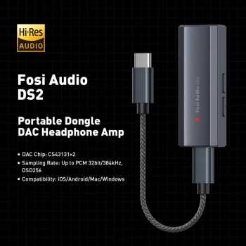 Fosi Audio Mini USB DAC Amplifier Headphone Output Splitter 3.5mm/4mm - DS2