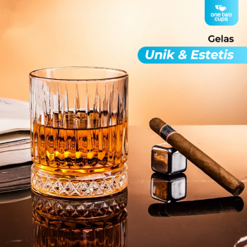 Gambar produk One Two Cups Gelas Whisky Cocktail Crystal Diamond Bottom Rock Glass 355ml - YH149