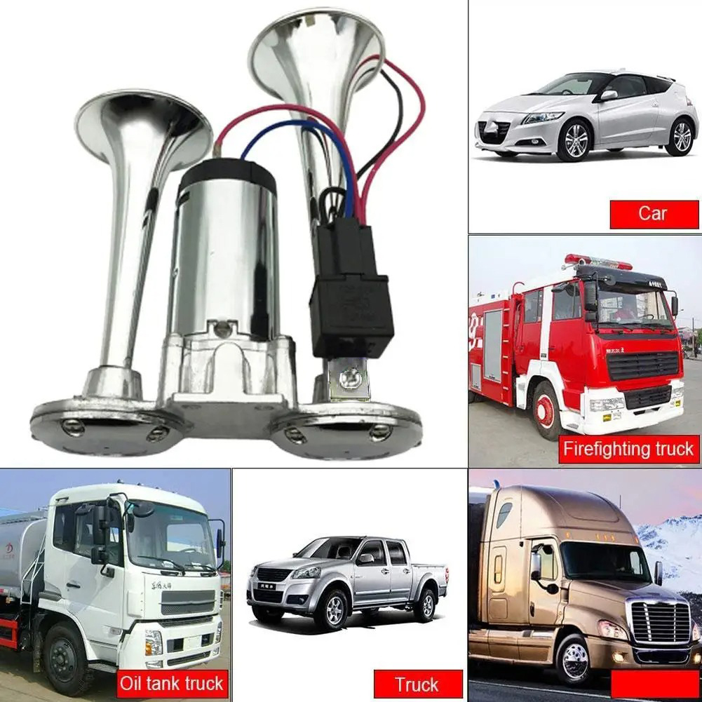 Gambar produk HX Klakson Terompet Truk Mobil Double Tube Horn Zinc Alloy 300dB 24V - H2