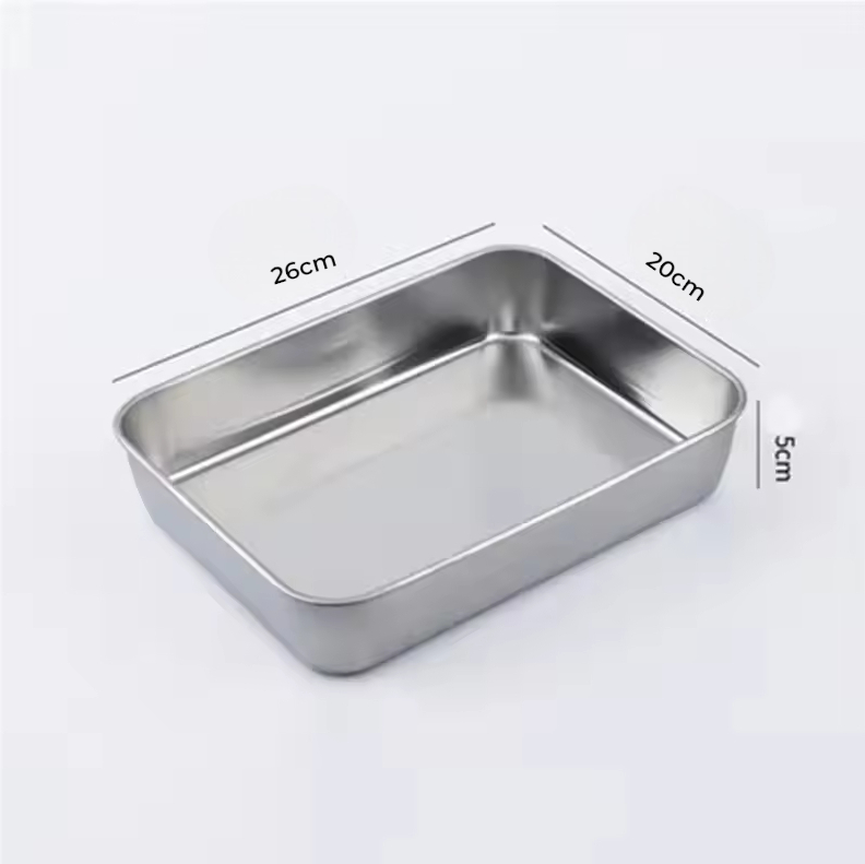 Eggy Loyang Nampan Tray Grill Pan Oven Baking Stainless Steel 430 26x20x5cm - EG36 Gambar produk Eggy Loyang Nampan Tray Grill Pan Oven Baking Stainless Steel 430 26x20x5cm - EG36