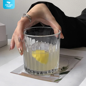 Gambar produk One Two Cups Gelas Kaca Aesthetic Kopi Teh Simple Striped Glass 302ml - J15