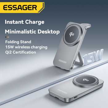 ESSAGER Wireless Charger Qi2 2in1 Magnetic Stand Desktop iPhone 15W - OJD-135