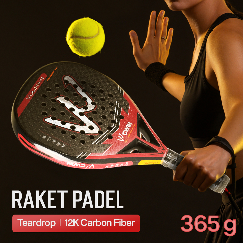 Gambar produk CWIN VULKAN Raket Padel Teardrop 12K Carbon Fiber 3.8cm Thickness 365g - 5025